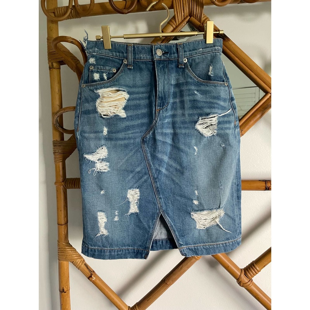 Rag & Bone Thrashed Raw Jean Skirt